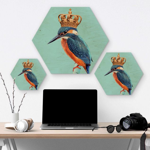 Hexagone en bois - Kingfisher With Crown