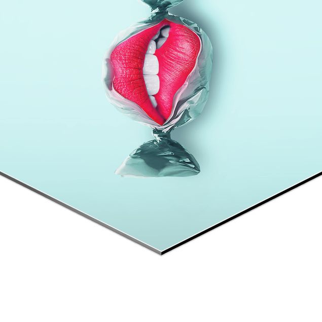 Hexagone en alu Dibond - Candy With Lips