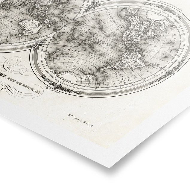Tableaux noir et blanc Carte du monde - Carte française de la région du Cap de 1848