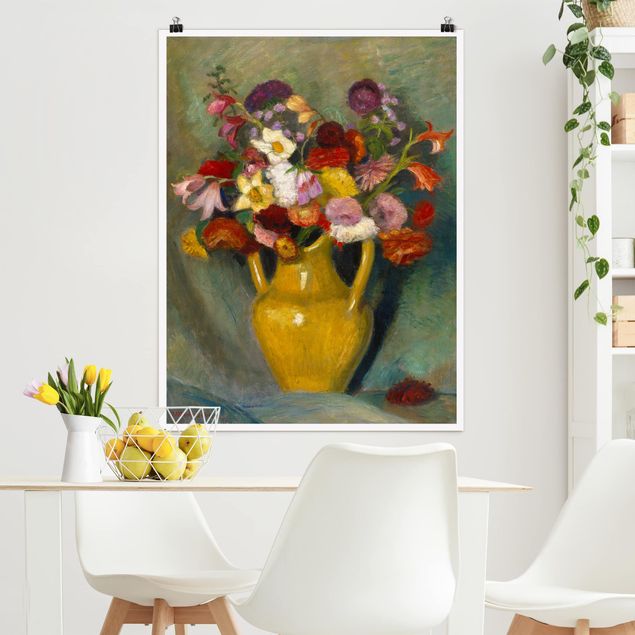 Décorations cuisine Otto Modersohn - Bouquet coloré dans une cruche en argile jaune