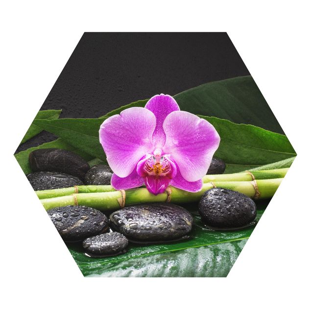 tableaux floraux Bambou vert avec fleur d'orchidée