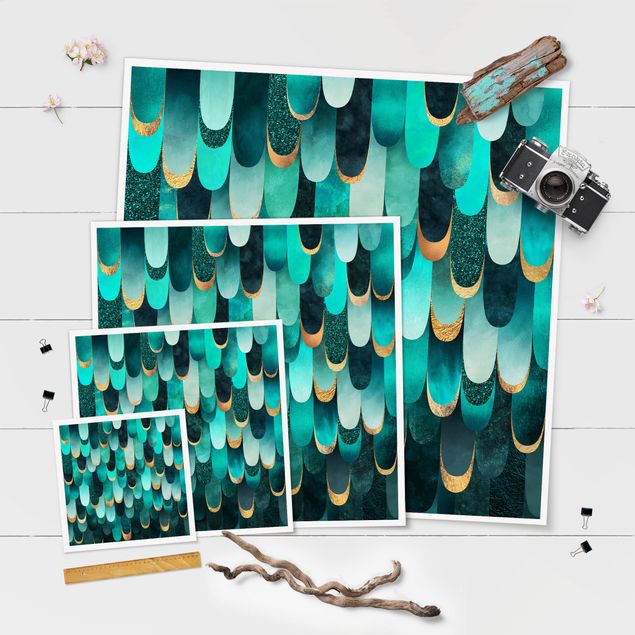 Posters Plumes Or Turquoise