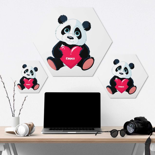 Hexagone en alu Dibond - Panda With Heart