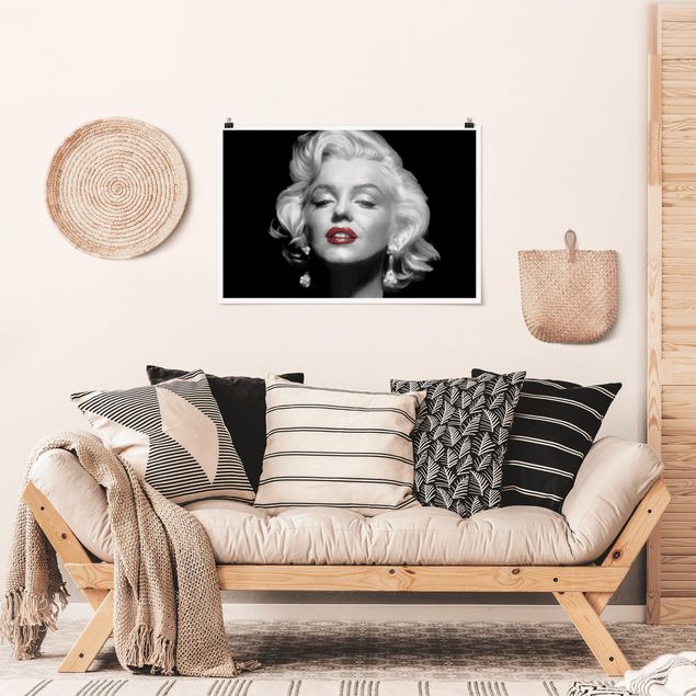 Posters en noir et blanc Marilyn aux lèvres rouges