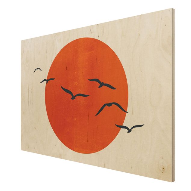 Tableau décoration Volée d'oiseaux devant le soleil rouge I