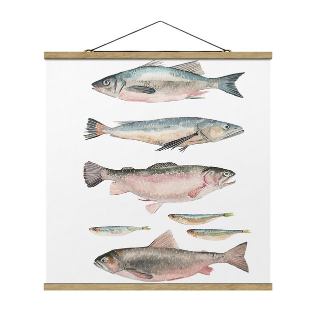 Cadre animaux Sept poissons à l'aquarelle I