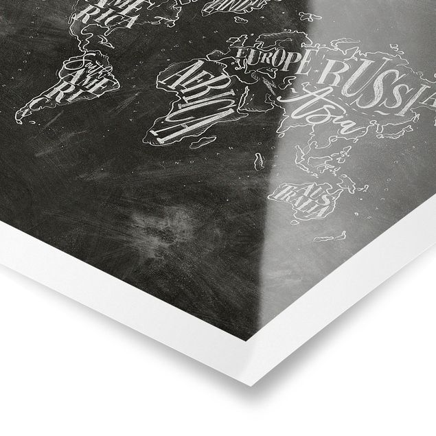 Tableaux noir et blanc Carte du monde à la craie