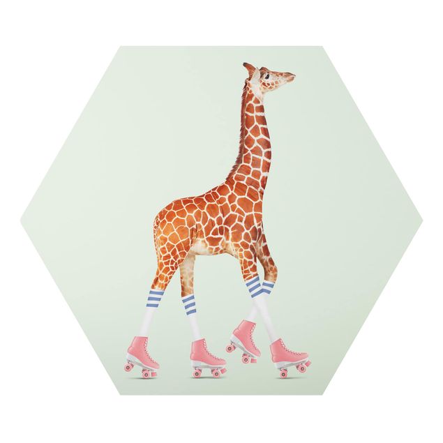 Cadre animaux Girafe avec des patins à roulettes