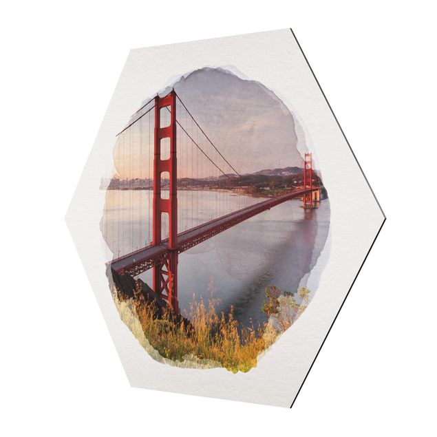 Tableau hexagonal Aquarelles - Golden Gate Bridge à San Francisco