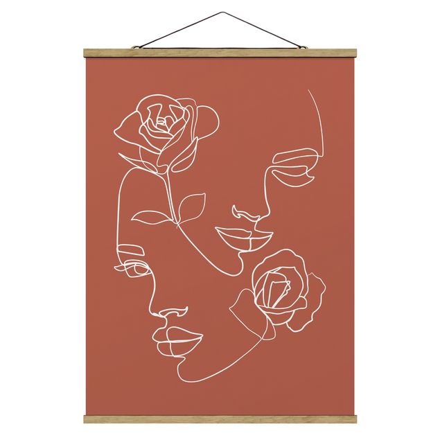 Tableau abstrait Line Art Visages Femmes Roses Cuivre