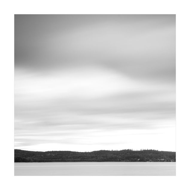 tapis noir et blanc Coucher de soleil en noir et blanc au bord du lac