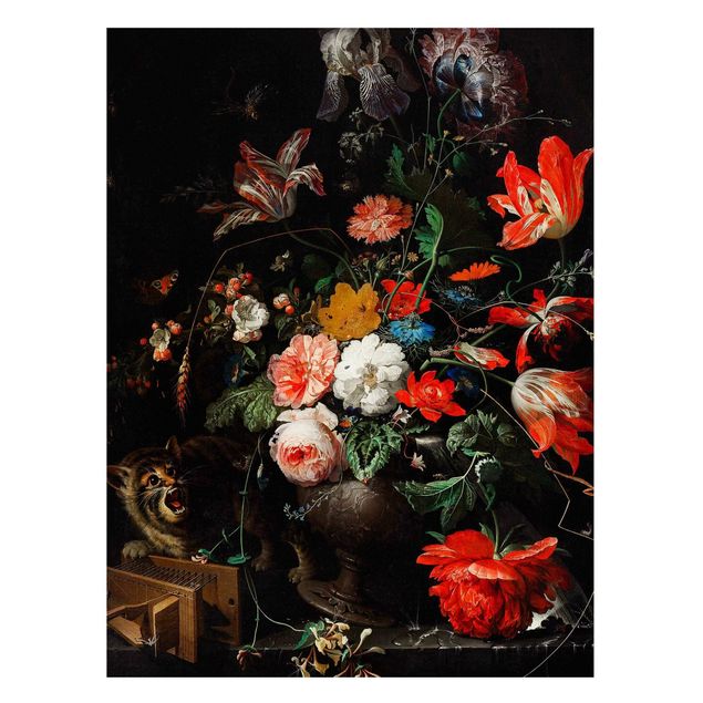 Tableau chat Abraham Mignon - Le Bouquet Renversé