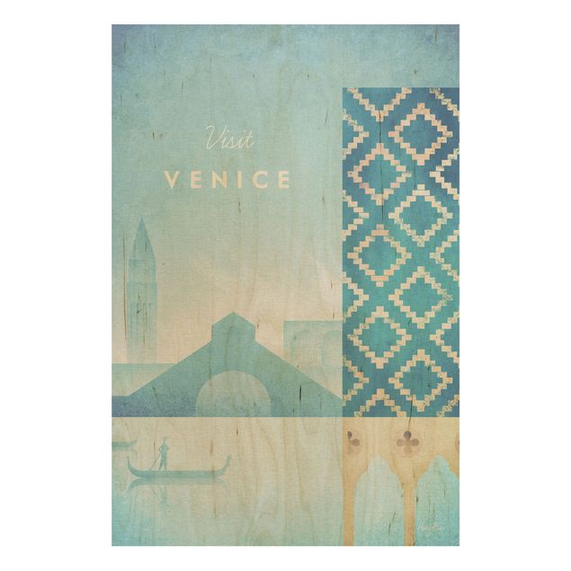 Tableau vintage bois Poster de voyage - Venise