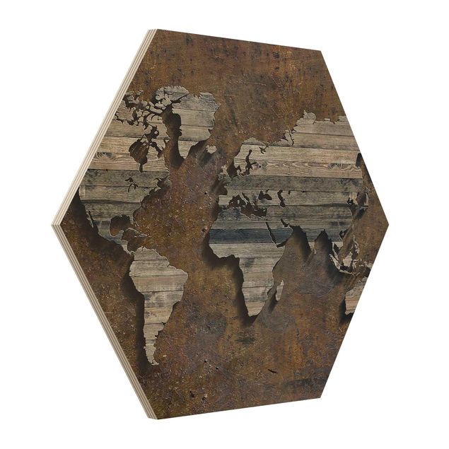 Hexagone en bois - Wooden Grid World Map