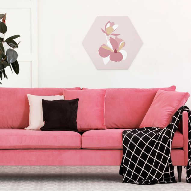 Tableaux modernes Line Art Fleurs rose pastel
