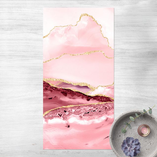 tapis extérieur jardin Abstract Mountains Pink With Golden Lines