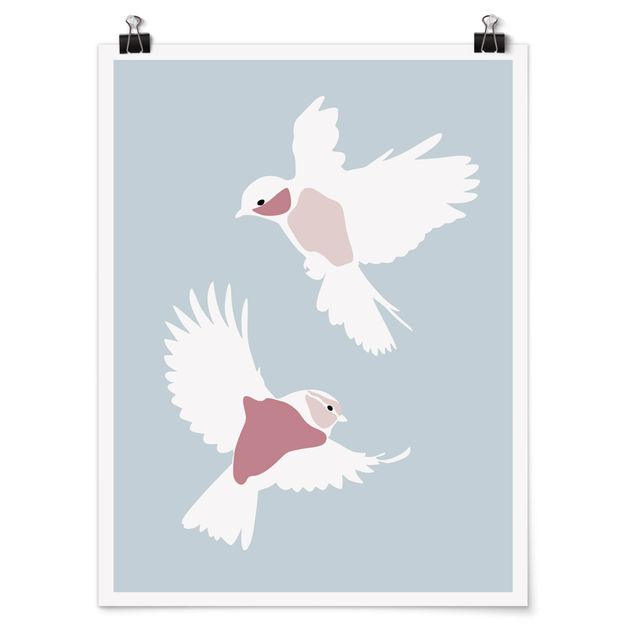 Tableaux animaux Line Art Pigeons Pastel