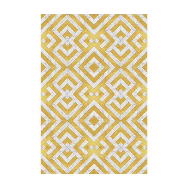 tapis salon moderne Mélange de carreaux géométriques Art Déco et marbre doré