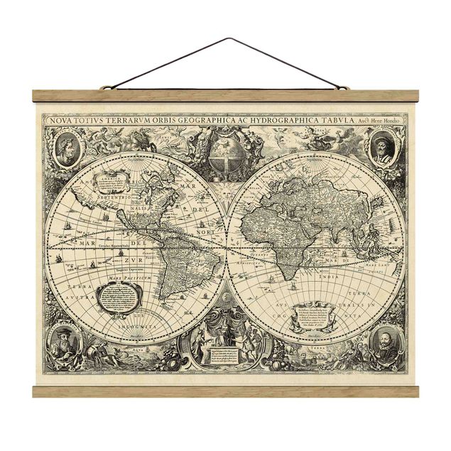 Tableau retro Illustration antique d'une carte du monde vintage