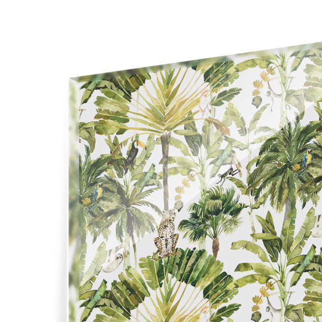 Fonds de hotte - Watercolour Banana Tree And Leopard Pattern - Format paysage 2:1