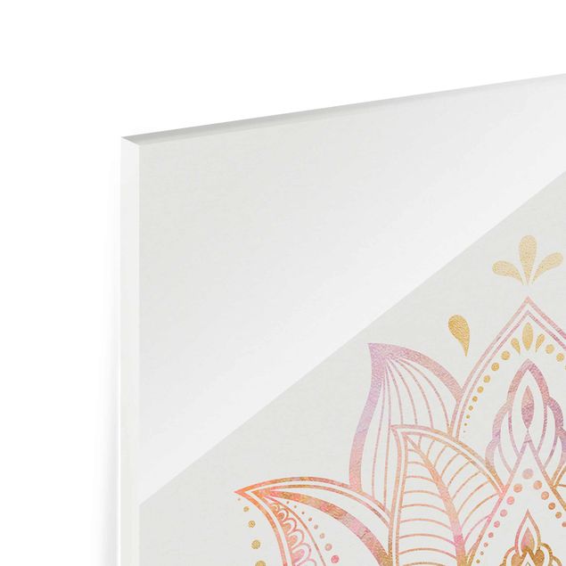 Tableau en verre - Lotus Illustration Love Gold Light Pink