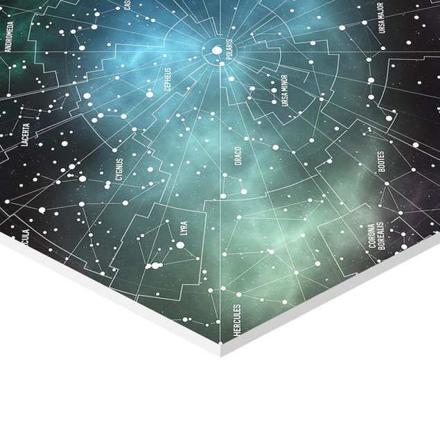 Tableau hexagon Carte des Constellations Stellaires Nébuleuse Galactique
