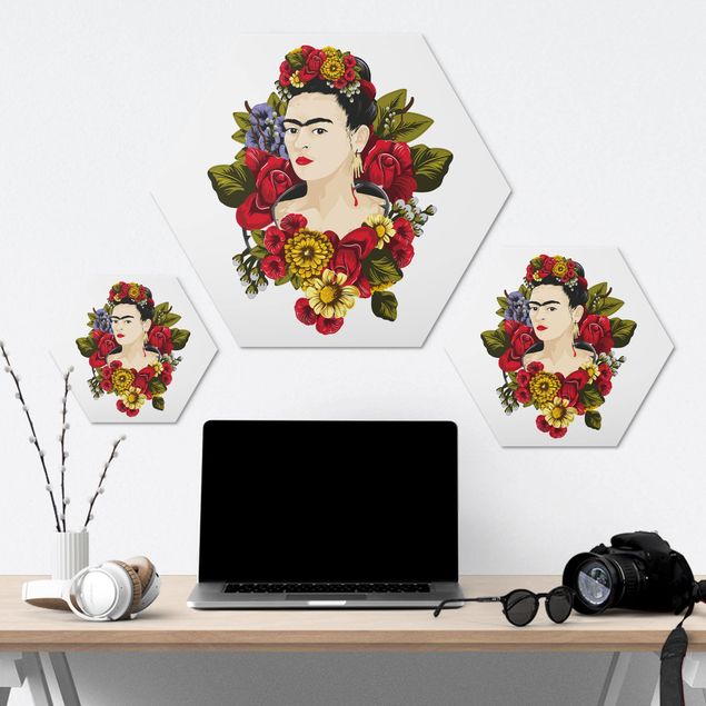 Tableau hexagon Frida Kahlo - Roses