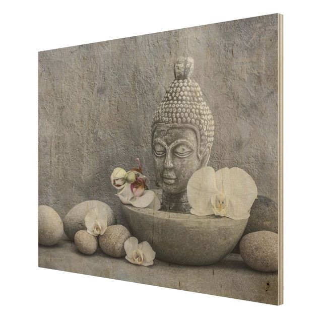 Tableaux muraux Bouddha Zen, Orchidée et Pierre