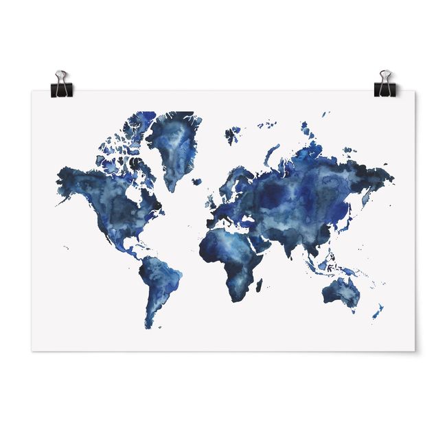 Posters mappemonde Carte du monde de l'eau claire