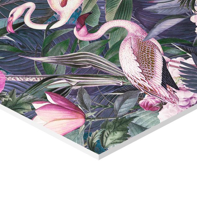 Tableau décoration Collage coloré - Flamants roses dans la jungle