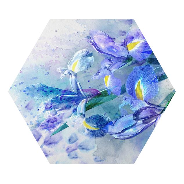 Tableau ton bleu Aquarelle Fleurs Iris