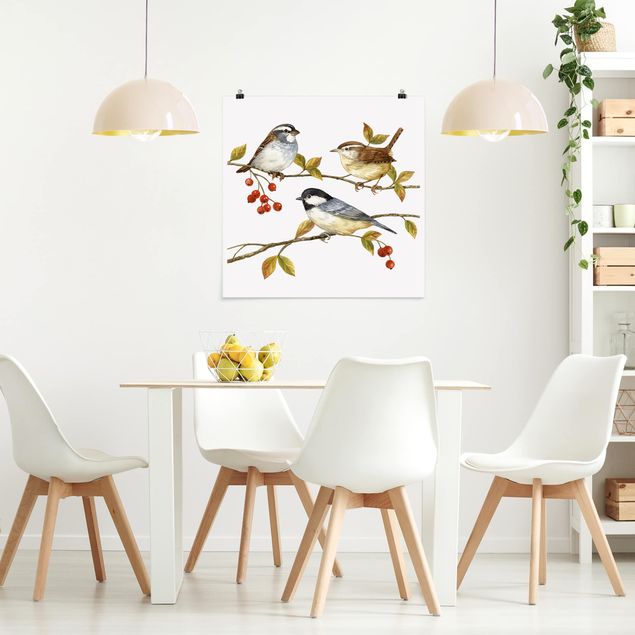 Déco murale cuisine Oiseaux et baies - Mésanges