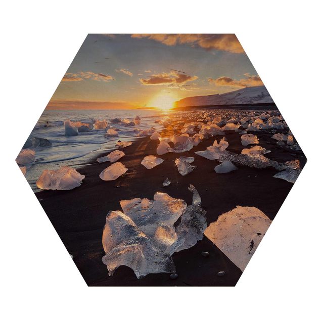 Tableau décoration Morceaux de glace sur la plage en Islande