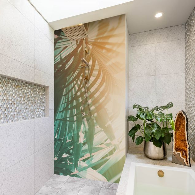 Revêtement mural douche Plantes Tropicales Palmiers au Coucher du Soleil