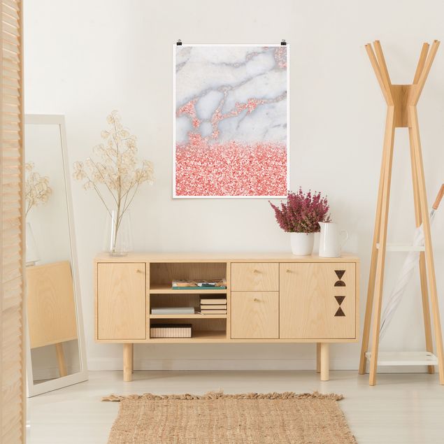 Tableau abstrait Marbre avec confettis roses