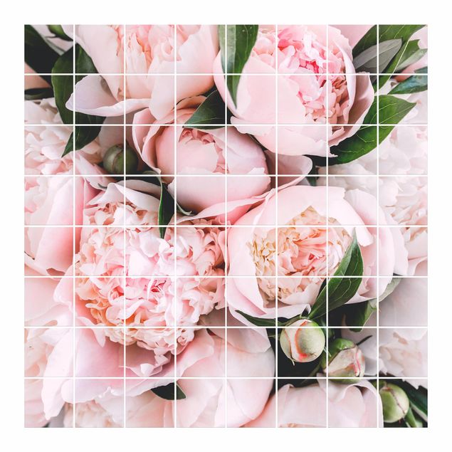 Sticker pour carrelage avec image - Pink Peonies With Leaves