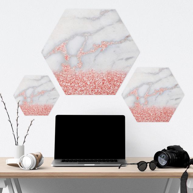 Tableau hexagon Marbre avec confettis roses