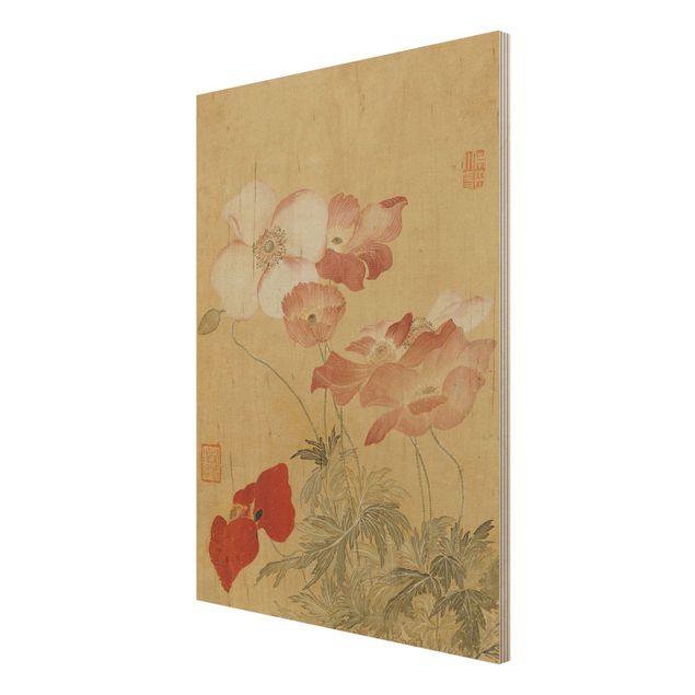 Tableaux en bois avec fleurs Yun Shouping - Coquelicot