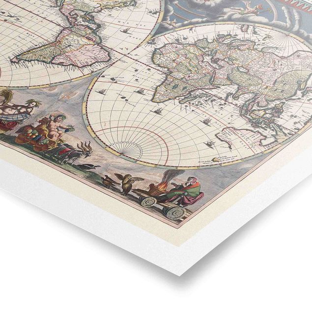 Tableaux Carte du monde historique Nova et Accuratissima 1664