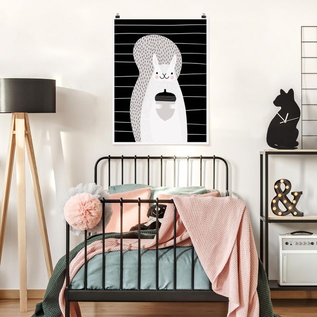 Posters en noir et blanc Zoo à motifs - Écureuil