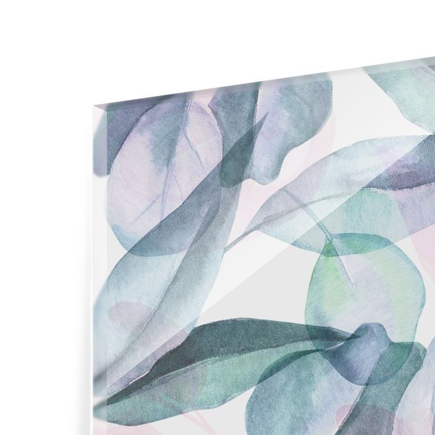 Fonds de hotte - Blue And Pink Eucalyptus Leaves Watercolour  - Carré 1:1