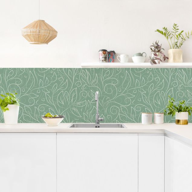 crédence cuisine en verre Wild Plant Pattern On Green Backdrop