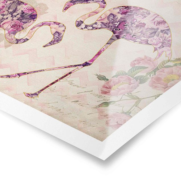 Tableaux de Andrea Haase Collage vintage - fleurs roses flamants roses