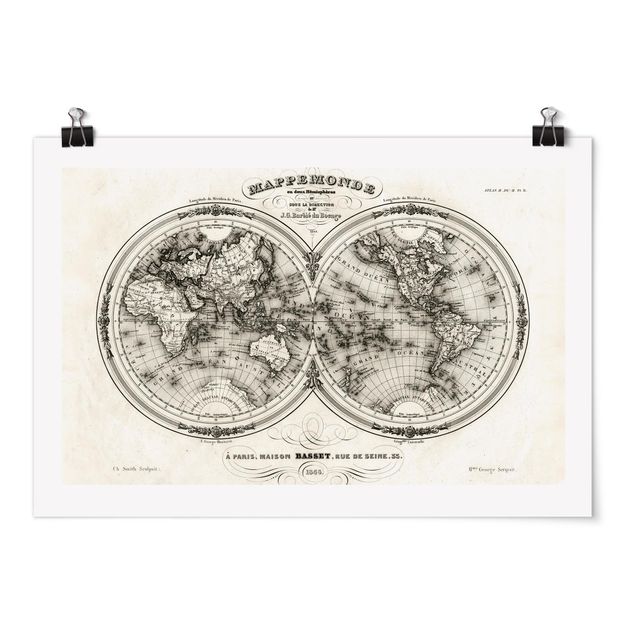 Tableau vintage Carte du monde - Carte française de la région du Cap de 1848