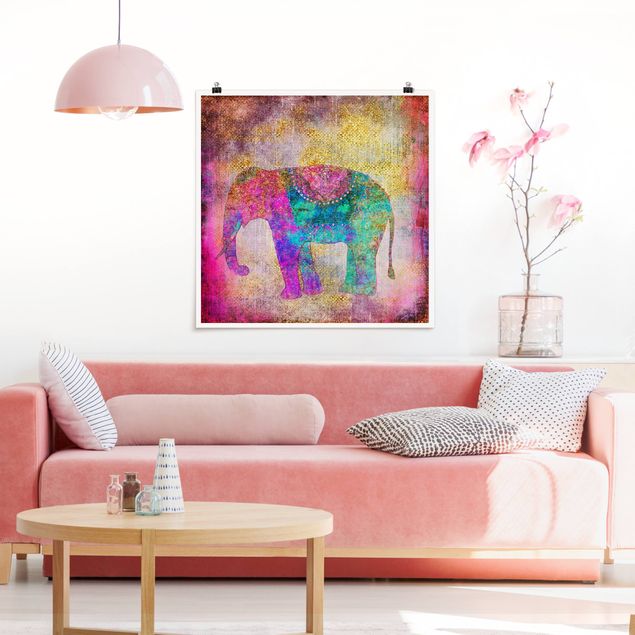 Tableaux éléphants Collage coloré - Éléphant indien