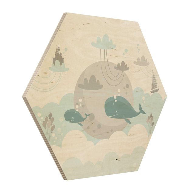 Hexagone en bois - Clouds With Whale And Castle