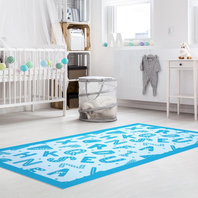 Décoration chambre bébé Alphabet avec cœurs et points en bleu avec cadre