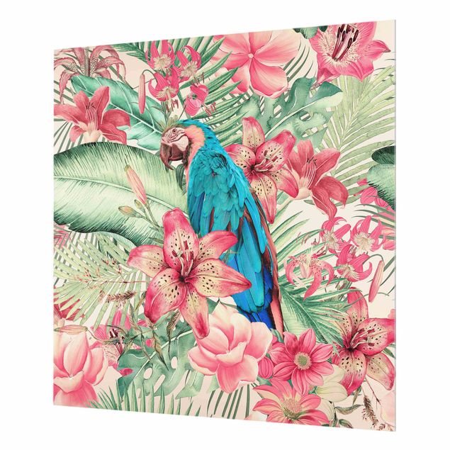Fonds de hotte - Floral Paradise Tropical Parrot - Carré 1:1