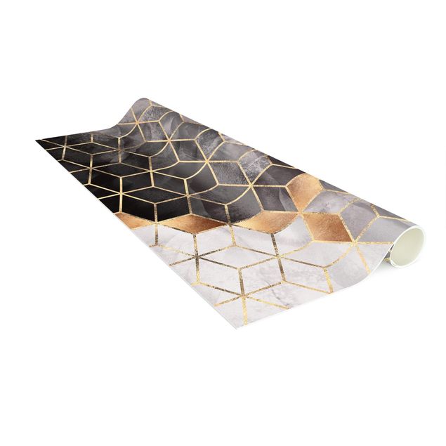 tapis modernes Géométrie d'or noir et blanc