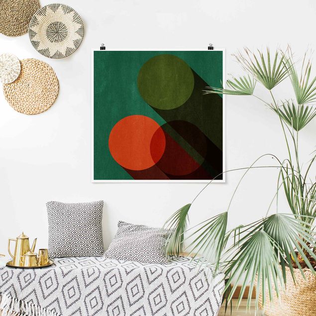 Tableau art abstrait Formes abstraites - Cercles en vert et rouge